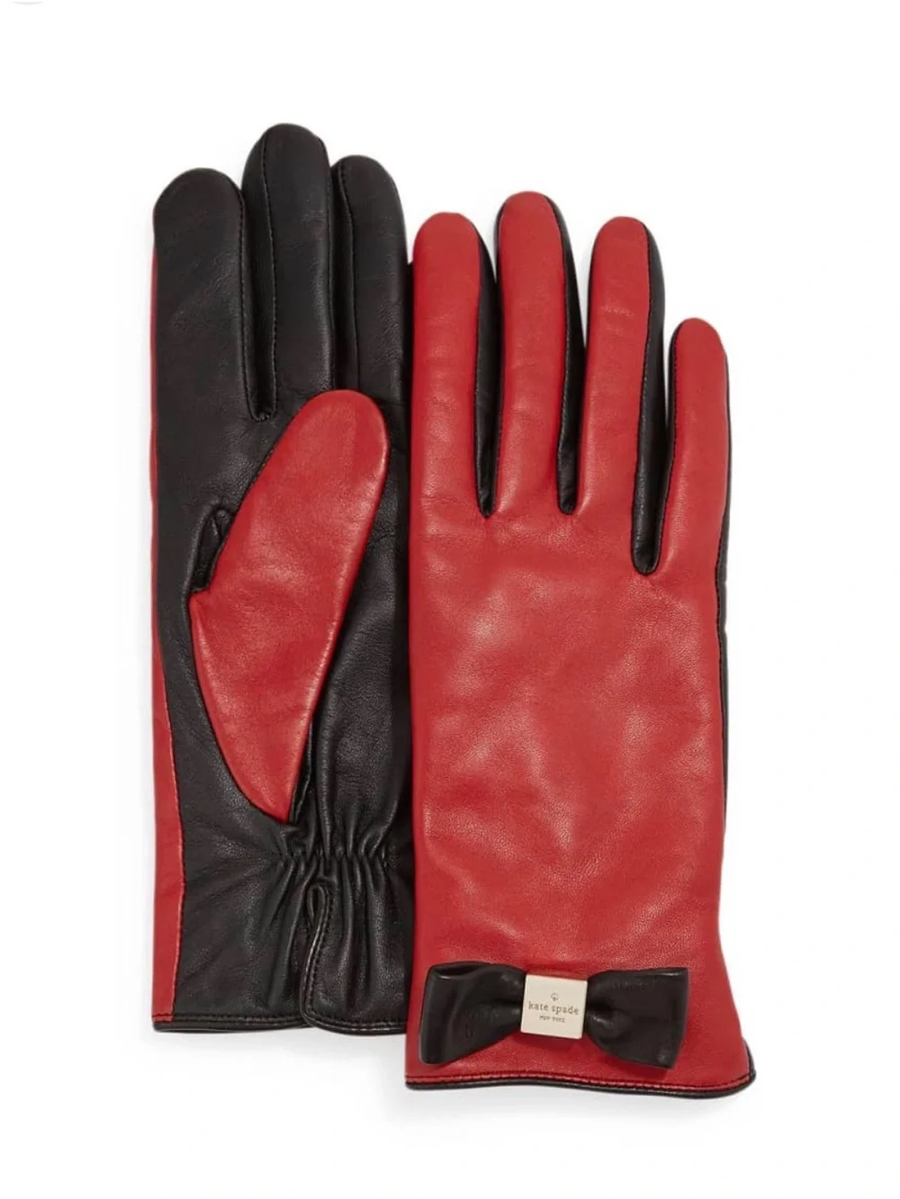 kate spade Red & Black Genuine Leather Gloves with Bow